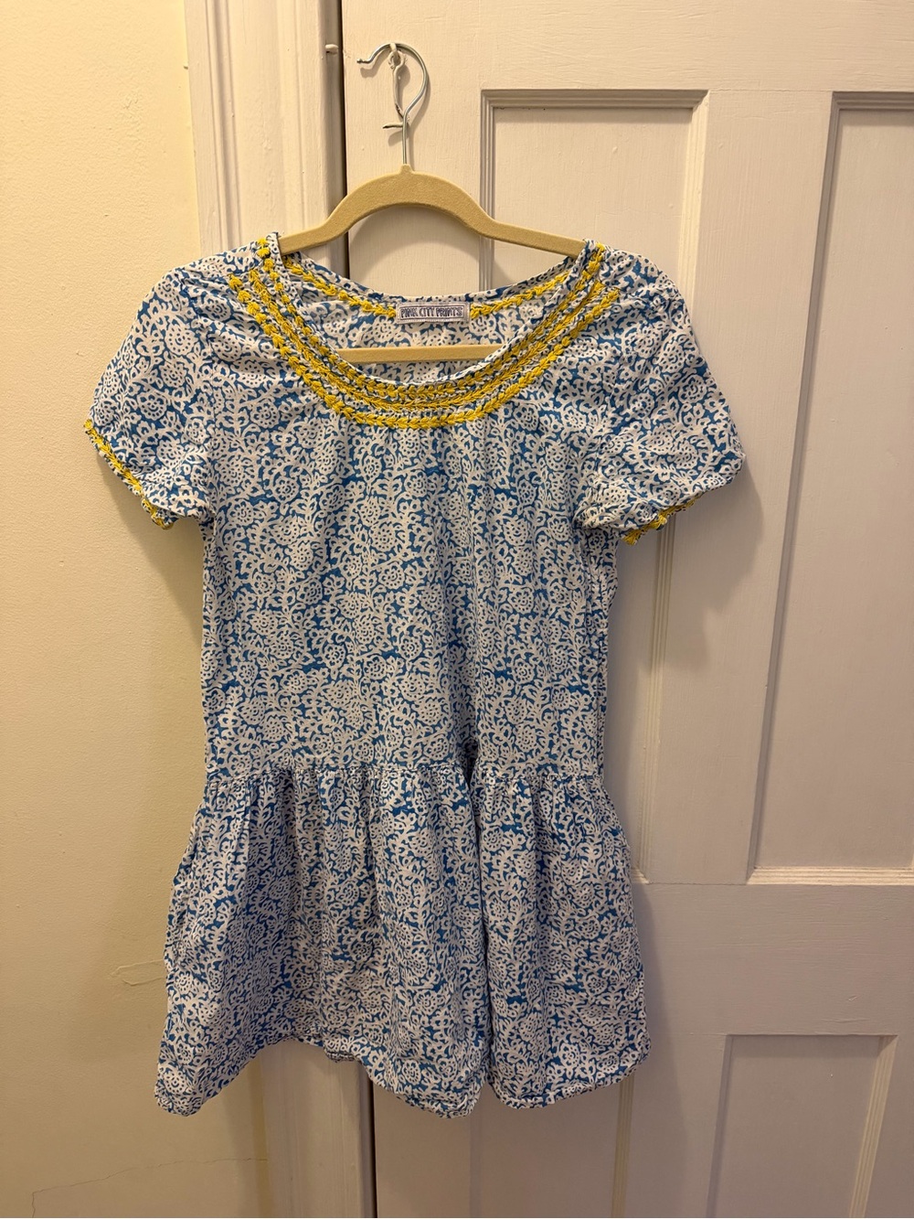 Pink City Prints blue and white block print floral mini dress